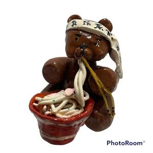 Adorable Vintage Japanese Teddy Bear Ceramic Eating Ramen Kawai